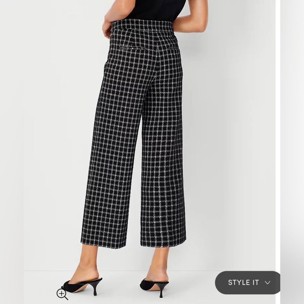Ann Taylor Black Plaid Crop Pants Size 2 - Picture 3 of 6